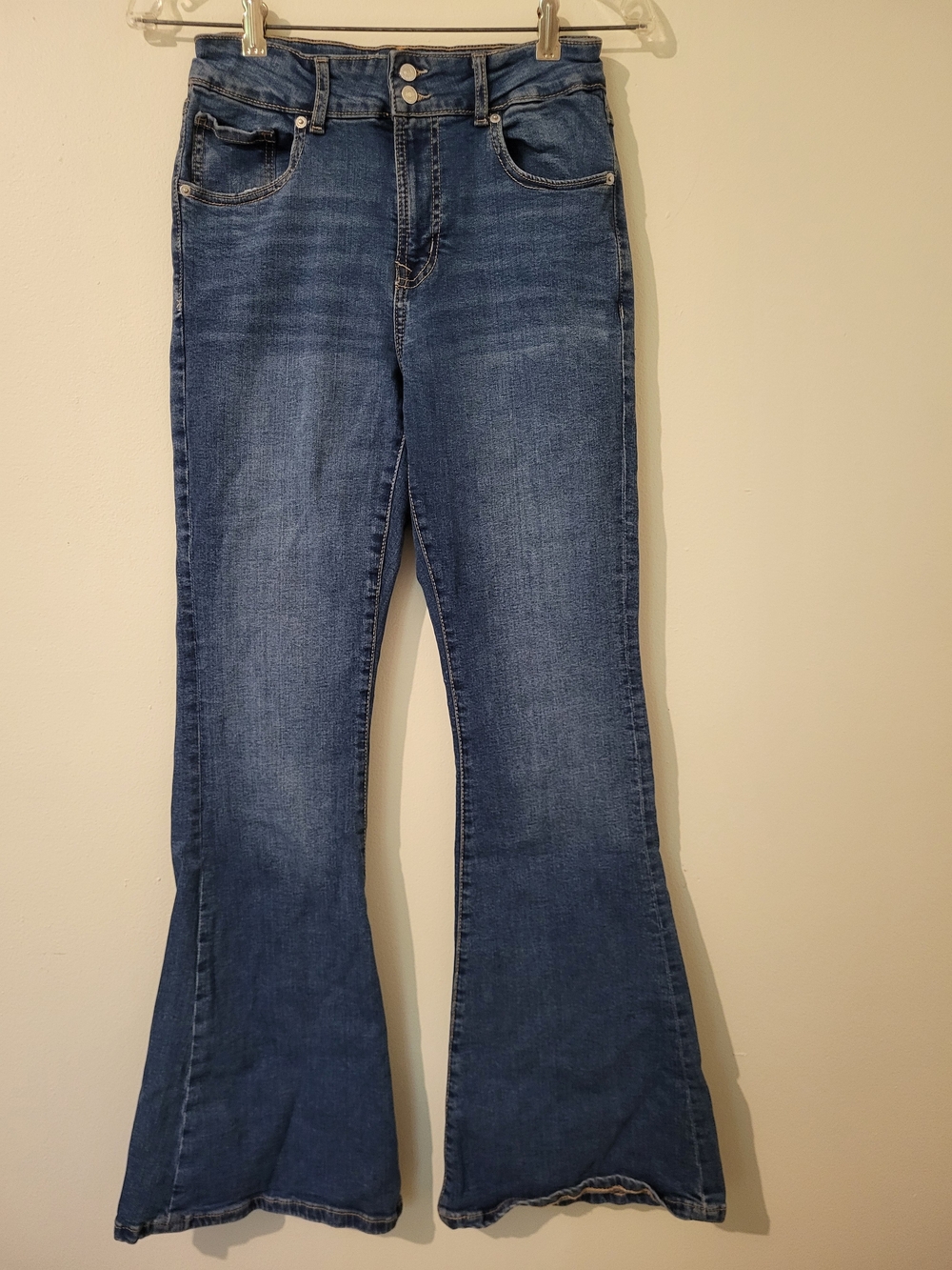 Womens Medium Wash Blue Flare Bell Bottom Jeans Retro 70's Inspired Hippie